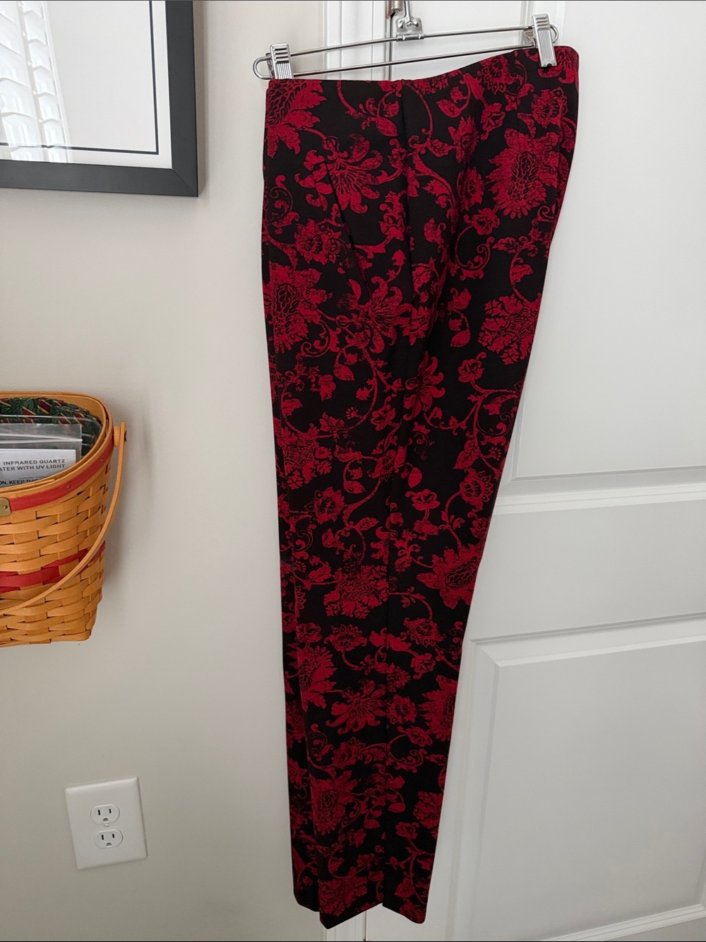 Chico's Black and Red Floral Print Ponte Pants